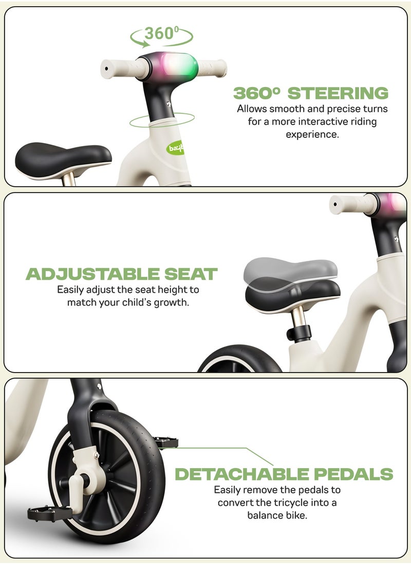 BAYBEE - 2 in 1 Convertible Baby Tricycle for Kids Smart Baby Balance Bike Kids Tricycle Cycle with Light Music Foldable Auxilary Wheels Kids Tricycle Bicycle Baby Cycle for Kids 2 to 5 Years Black - Image 1