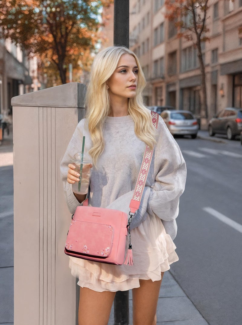 Pomelo Best Crossbody Purses for Women Rfid, Soft Suede Leather Shoulder Bags with Adjustable Strap for Travel, Work, Daily Use Pink - Image 3