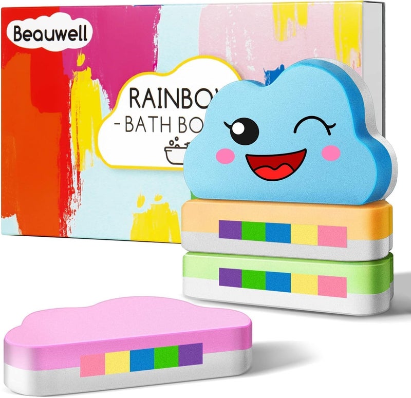 Beauwell Rainbow Bath Bombs for Kids, Handmade 4 Pcs Kid Bath Bombs Gift Set,  Stocking Stuffers for Kids  Gifts for Girls Women Bubble Bath - Image 1