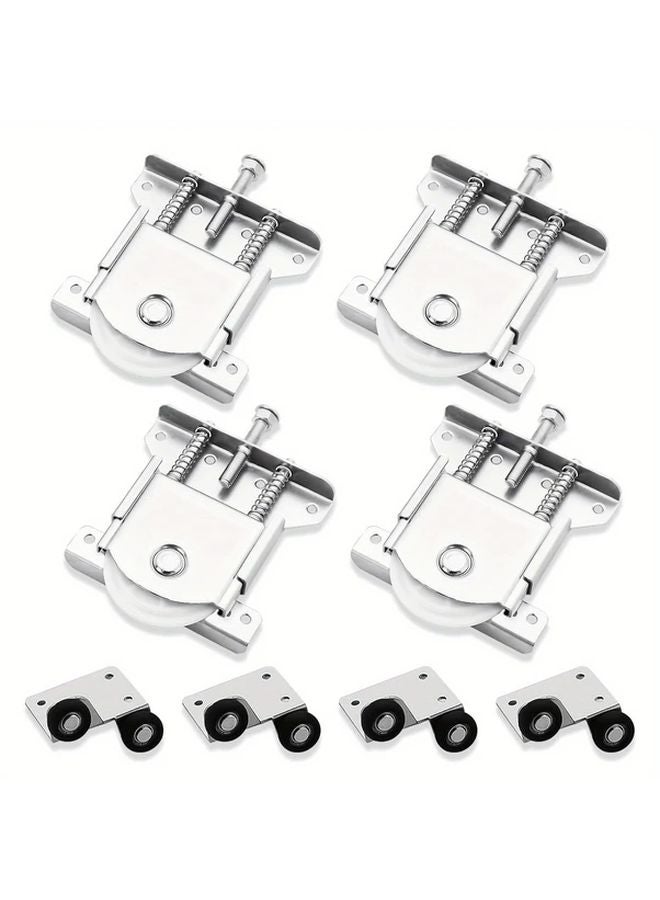Silvery Heavy Duty Sliding Door Rollers 4 Pairs Metal Wheel Track System Wardrobe Closet - Image 1