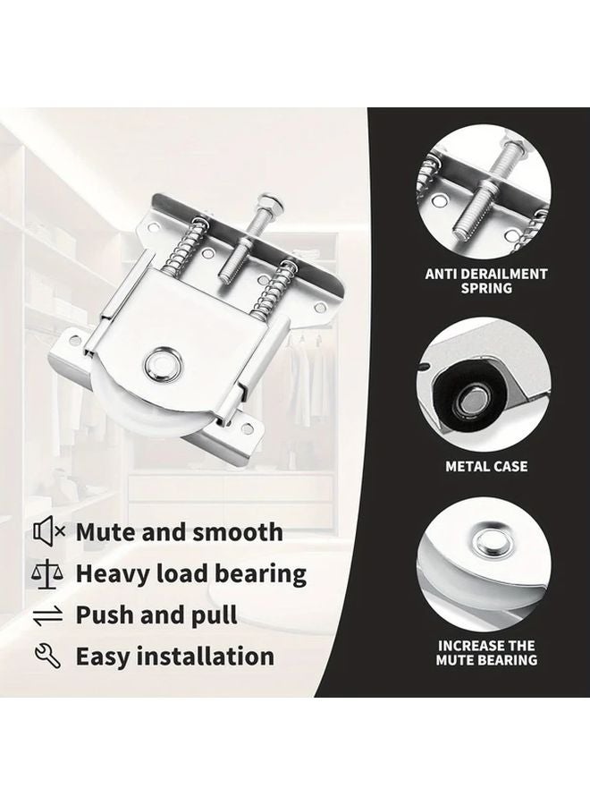 Silvery Heavy Duty Sliding Door Rollers 4 Pairs Metal Wheel Track System Wardrobe Closet - Image 5