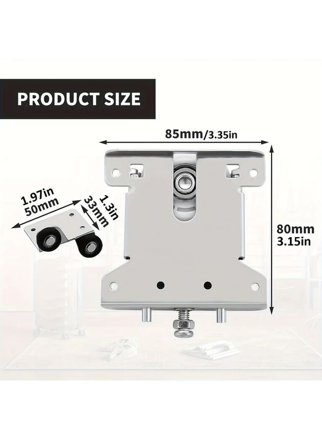 Silvery Heavy Duty Sliding Door Rollers 4 Pairs Metal Wheel Track System Wardrobe Closet - Image 4