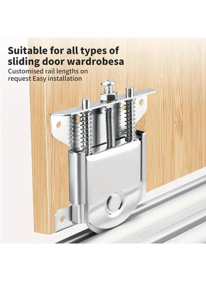 Silvery Heavy Duty Sliding Door Rollers 4 Pairs Metal Wheel Track System Wardrobe Closet - Image 3