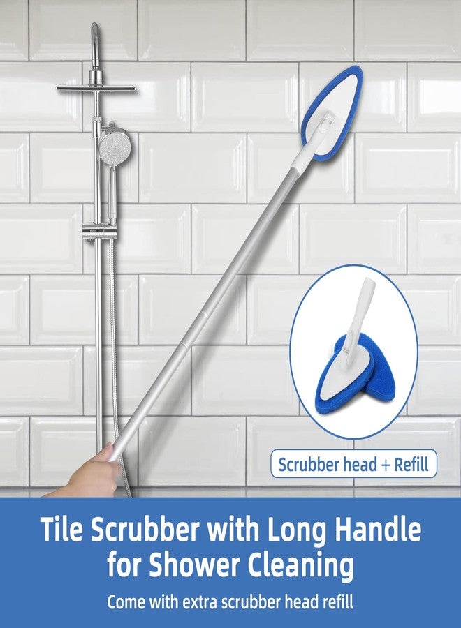 Qaestfy Shower Bathtub Tub and Tile Scrubber Brush with 51'' Adjustable Long Handle Cleaning Brushes Lock in Place Scrub Brush Head for Bathroom Wall Floor Scrubbing Model QAE008 - Image 2