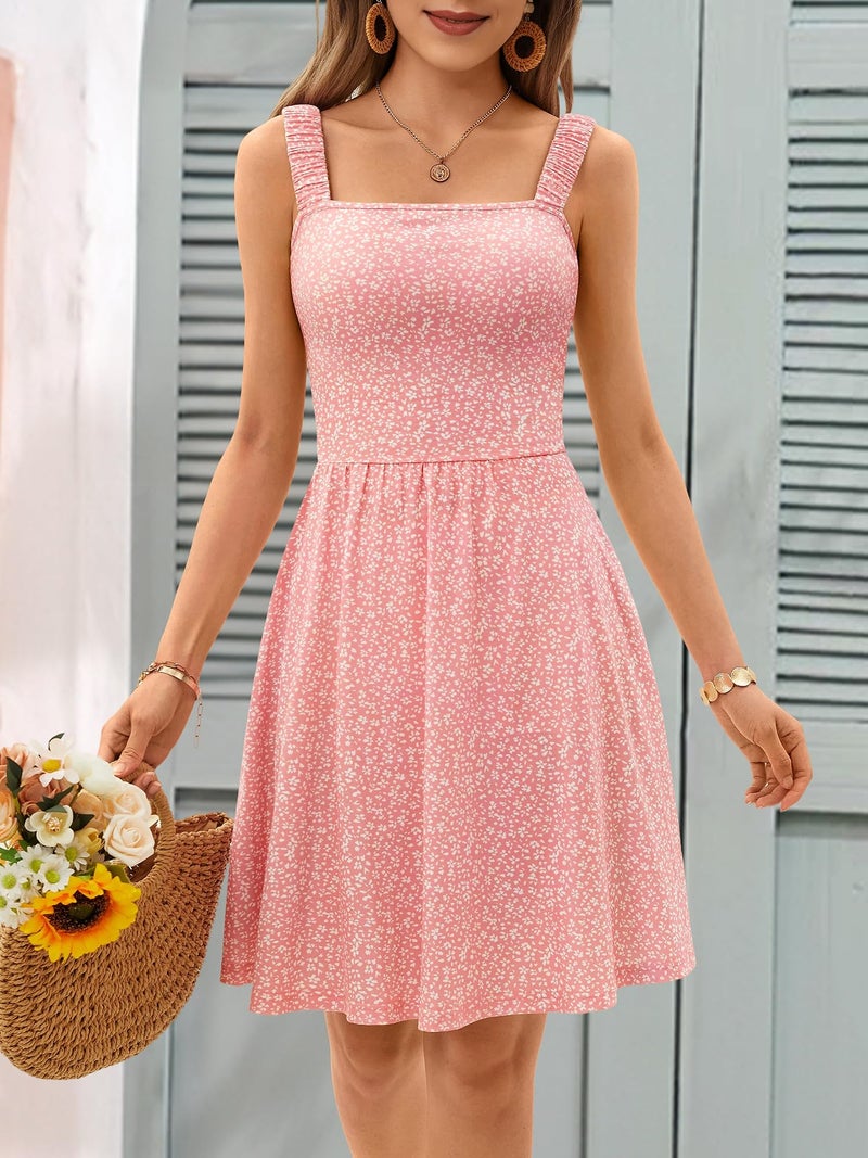 HUHOT Cute Dresses for Women Cute Vacation Flowy Knee Length Flowy Square Neck Bridesmaid Dress with Pockets - Image 4