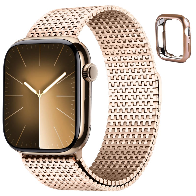Fullmosa Compatible with Apple Watch Bands 41mm 40mm 38mm 46mm 49mm 45mm 44mm 42mm for Women Men, Stainless Steel Mesh Loop Magnetic Clasp iWatch Band with TPU Case for Apple Watch Series 11 10 9 8 7 6 5 4 3 2 1 Ultra3/2/1, SE3/2/1, 41mm 40mm 38mm Rose Gold - Image 1
