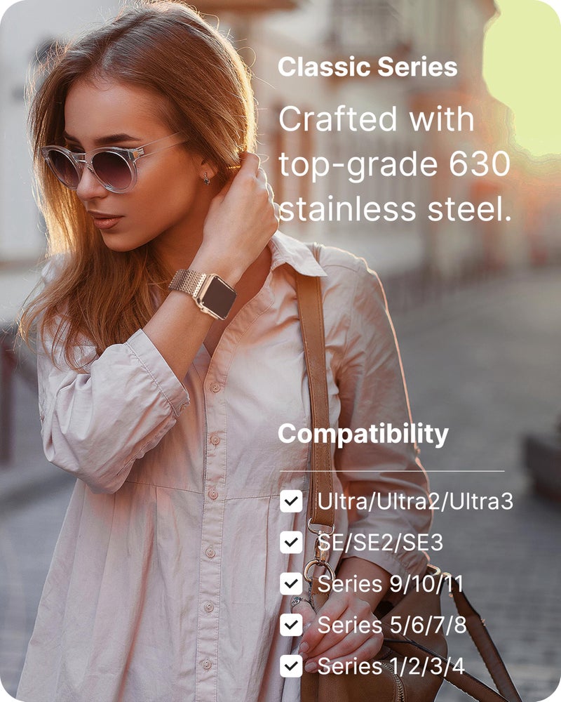 Fullmosa Compatible with Apple Watch Bands 41mm 40mm 38mm 46mm 49mm 45mm 44mm 42mm for Women Men, Stainless Steel Mesh Loop Magnetic Clasp iWatch Band with TPU Case for Apple Watch Series 11 10 9 8 7 6 5 4 3 2 1 Ultra3/2/1, SE3/2/1, 41mm 40mm 38mm Rose Gold - Image 3