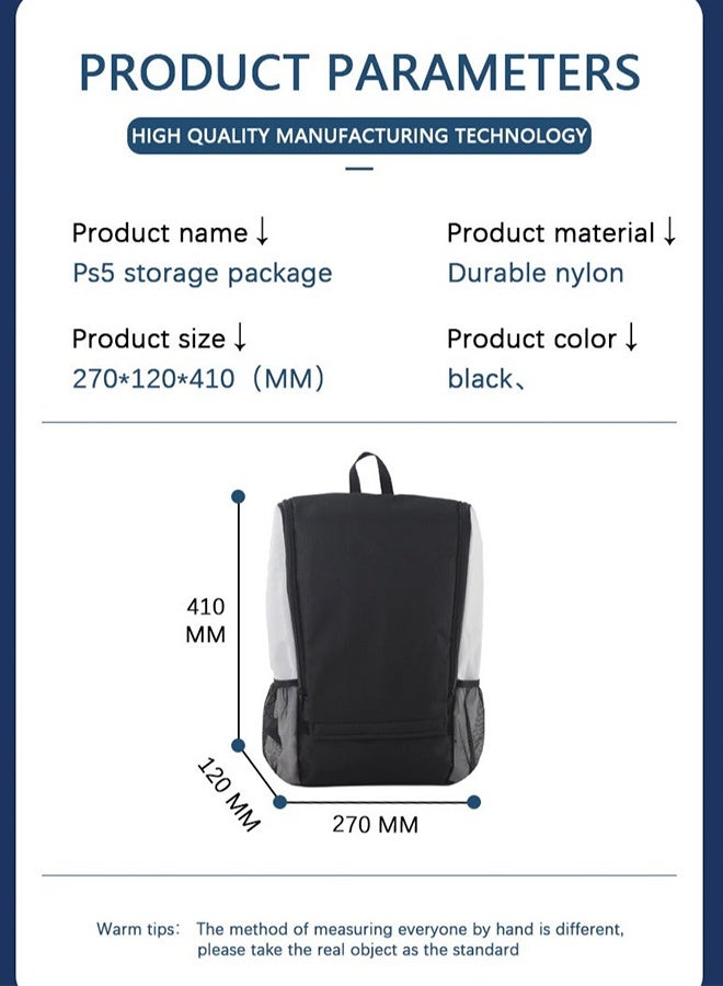 حقيبة ظهر لوحدة تحكم الألعاب PS5 - حقيبة حمل لجهاز PS5 مناسبة لحقيبة السفر متوافقة مع وحدة تحكم Playstation 5 وملحقاتها - حقيبة PS5 بمقبض قابل للتعديل مع حزام (أسود) - Image 5