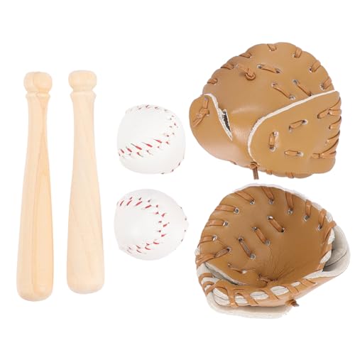 SHINEOFI 2 Sets Miniature Baseball Bats Gloves Kit Simulation Baseball Model Toys Mini Sports Baseball Bat Glove and Ball Set for Dollhouse Accessories Crafts Project Decoration Khaki - Image 1