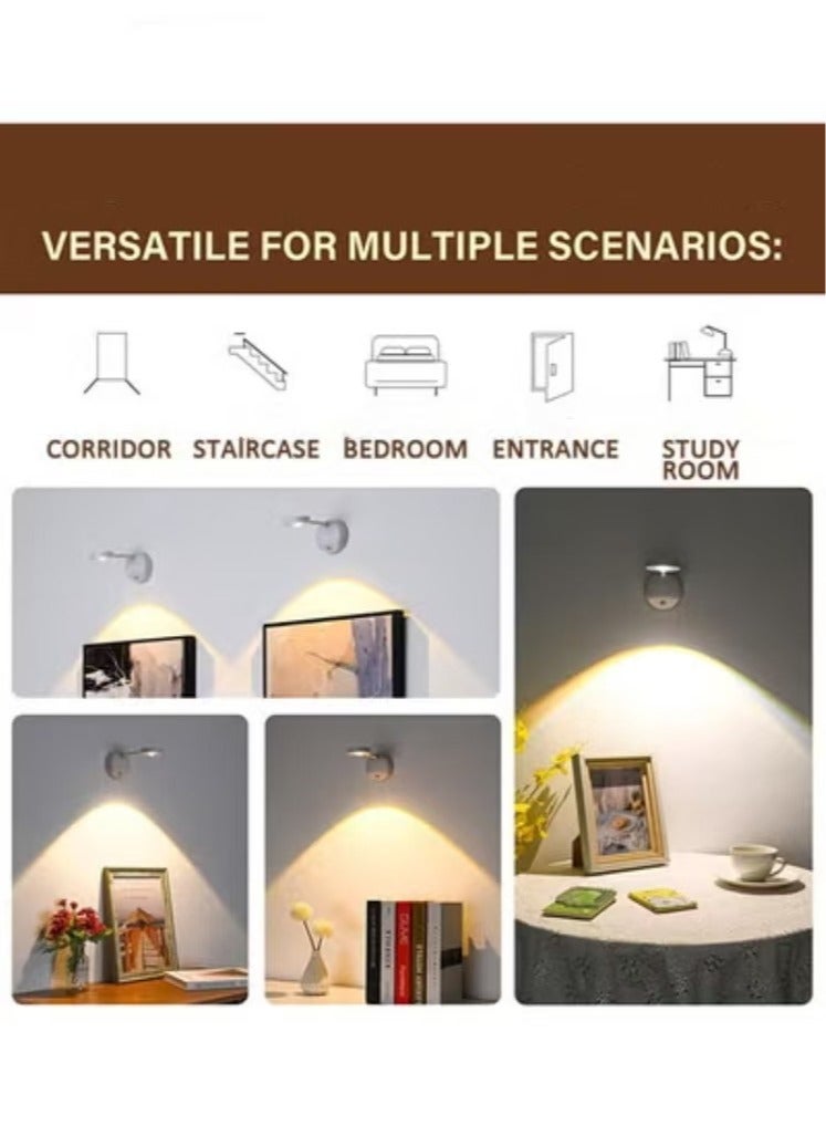 Captaintech Motion Sensor Picture Light LED Cat-Eye Bulb Wall Sconce, Stick on Display Accent Lighting Dimmable 360° Rotation Rechargeable for Paintings  - Image 2