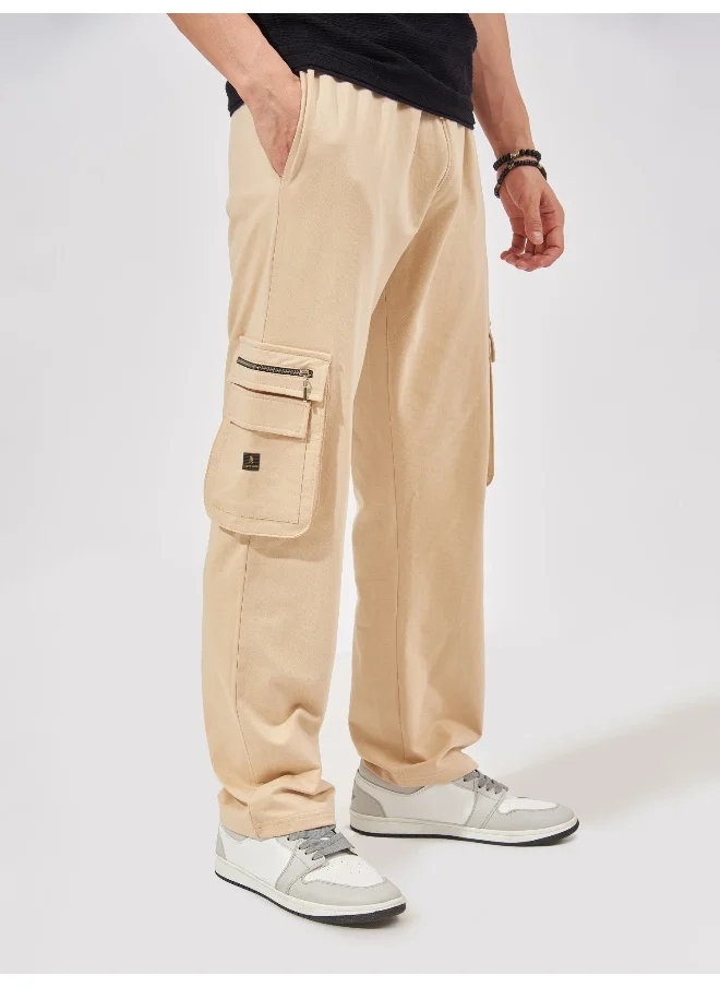 Maniac Mens Solid Onion and Blue Oversized Cotton Cargo Pant
