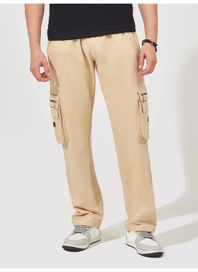 Maniac Mens Solid Onion and Blue Oversized Cotton Cargo Pant