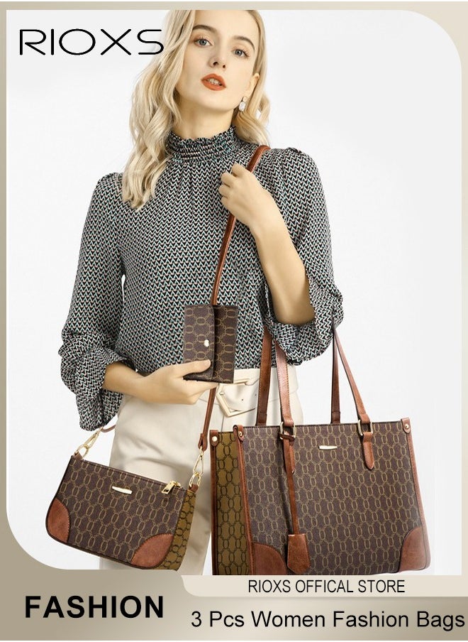 RIOXS - 3 pcs Women Retro Fashion Bags Large Capacity Satchel Purses for Women Crocodile Patent Leather Tote Bag and Square Buckle Handbag - Image 1
