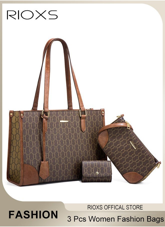 RIOXS - 3 pcs Women Retro Fashion Bags Large Capacity Satchel Purses for Women Crocodile Patent Leather Tote Bag and Square Buckle Handbag - Image 1