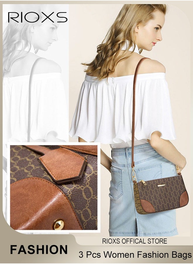 RIOXS - 3 pcs Women Retro Fashion Bags Large Capacity Satchel Purses for Women Crocodile Patent Leather Tote Bag and Square Buckle Handbag - Image 1