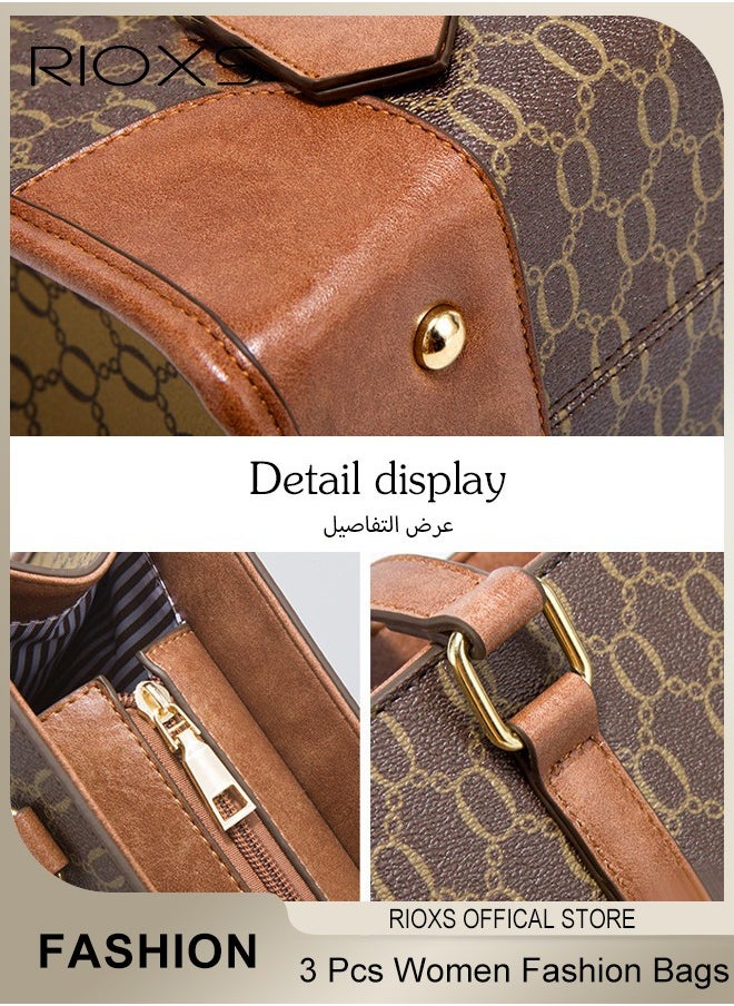 RIOXS - 3 pcs Women Retro Fashion Bags Large Capacity Satchel Purses for Women Crocodile Patent Leather Tote Bag and Square Buckle Handbag - Image 1