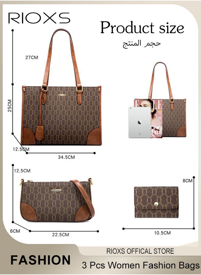 RIOXS - 3 pcs Women Retro Fashion Bags Large Capacity Satchel Purses for Women Crocodile Patent Leather Tote Bag and Square Buckle Handbag - Image 1