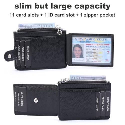 Fependu Slim Wallet for Women Thin Womens Card Holder RFID Blocking Genuine Leather Small Wallets Black - Image 2