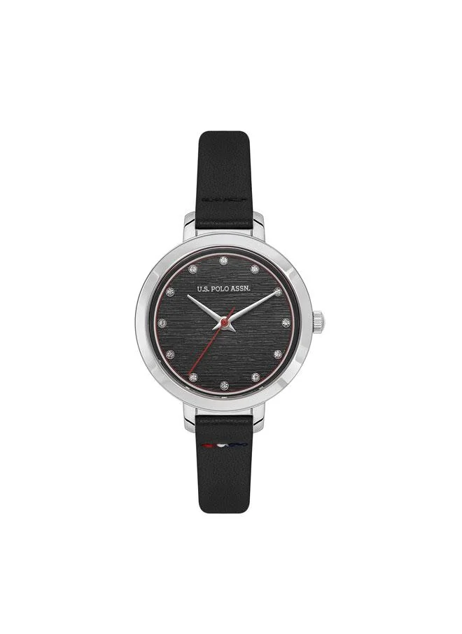 U.S. Polo Assn. Stile 31mm Women's Watch with Black Dial & Leather Strap