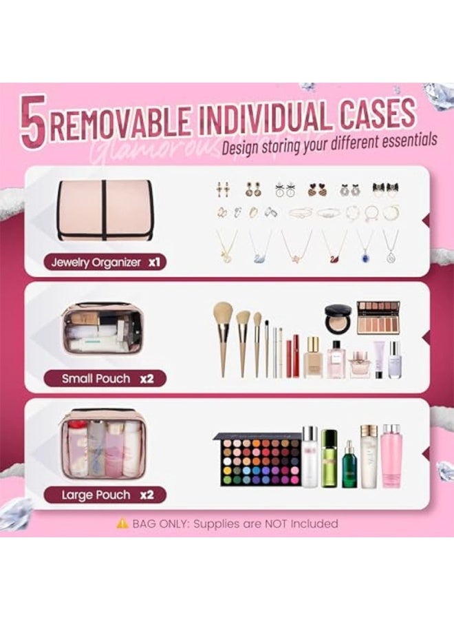 عام السفر حقيبة مستحضرات التجميل حقيبة التخزين 4 انفصال صناديق 1 مجوهرات التشطيب لفة متعددة أكياس التخزين حقيبة مستحضرات التجميل - Image 2