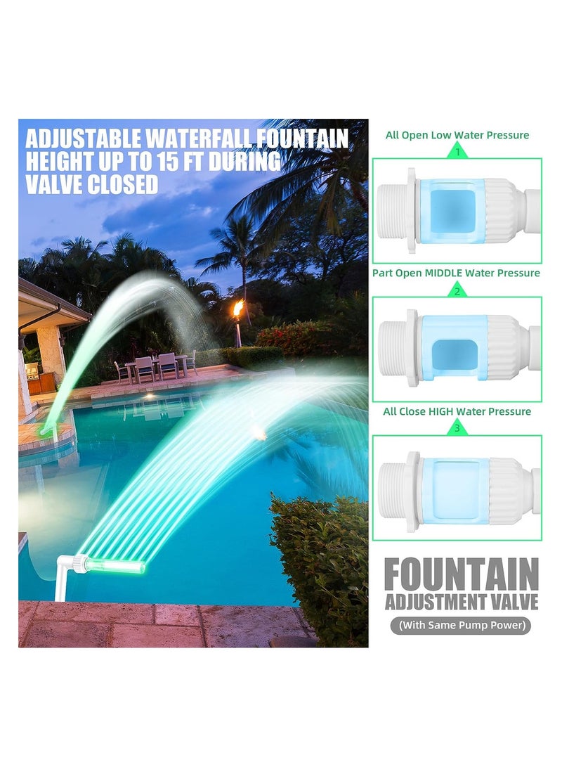 2 Pcs LED Light Swimming Pool Waterfall Fountain Above Ground Inground Pool Cooler Sprinkler Pond Aerator Pump Accessories Water Spa Spray Fountain for Backyard Garden Decor