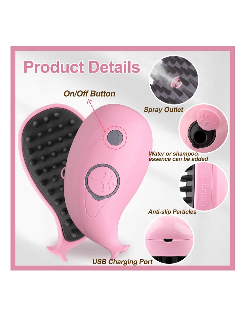 إسكدنيا Cat Steam Brush, 3 in 1 Cat Steamy Brush, Silicone Massage Grooming Brush for Massage, Clean, Eliminate Flying and Tangled Hair, Pet Hair Self Cleaning Brush Comb for Cats Dogs, Pink Whale - Image 5