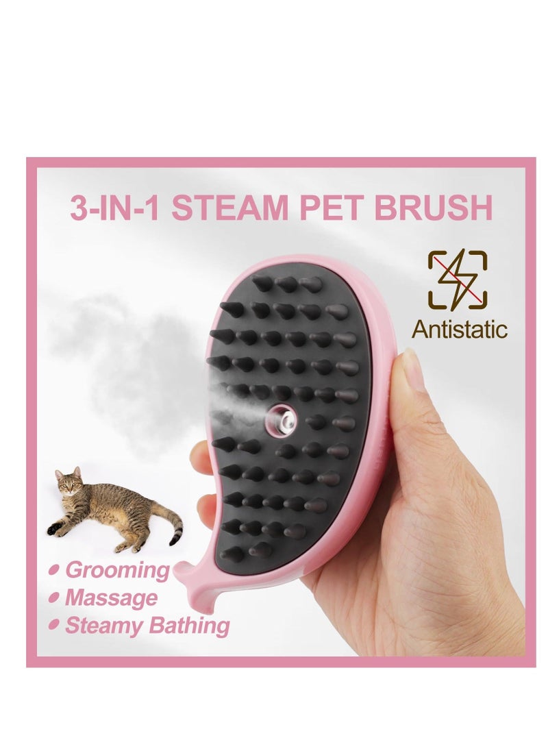 إسكدنيا Cat Steam Brush, 3 in 1 Cat Steamy Brush, Silicone Massage Grooming Brush for Massage, Clean, Eliminate Flying and Tangled Hair, Pet Hair Self Cleaning Brush Comb for Cats Dogs, Pink Whale - Image 4