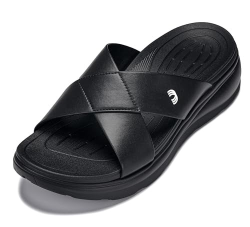 CALTO Men's Invisible Height Increasing Elevator Shoes - Black/Matte Black Ultra Light-Weight Slip-on Comfort Sandals - 2 Inches Taller - X1652 - Size 12 D(M) US - Image 1