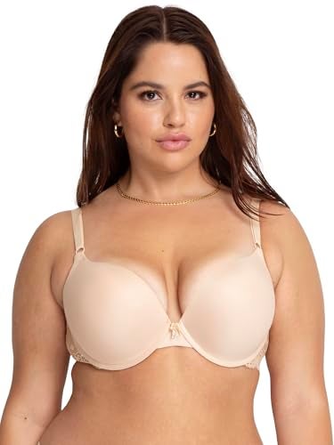 Smart & Sexy Womens Maximum Cleavage Underwire Bra, Available In Single And 2 Packs Push Up Bra, In The Buff With Lace Wings, 36C US - Image 1