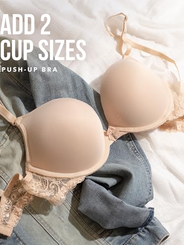 Smart & Sexy Womens Maximum Cleavage Underwire Bra, Available In Single And 2 Packs Push Up Bra, In The Buff With Lace Wings, 36C US - Image 2