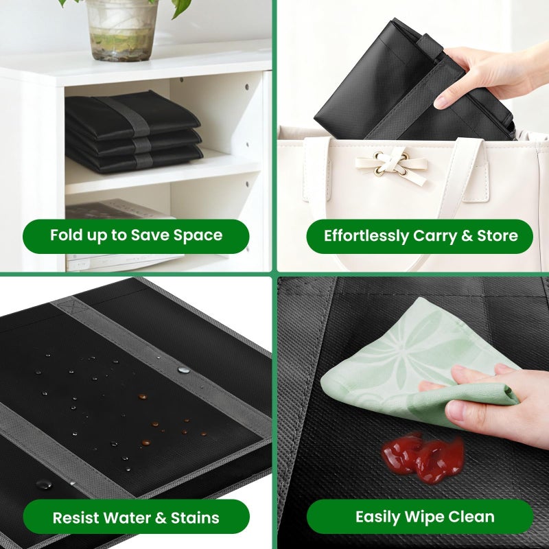 SpaceWhisper Reusable Grocery Bags with Long Handles [3 Pack] - Multipurpose Shopping Bags for Groceries, Foldable Grocery Totes Resist Water & Stains for Kitchen, Car Trunk, Picnic (Black) - Image 5
