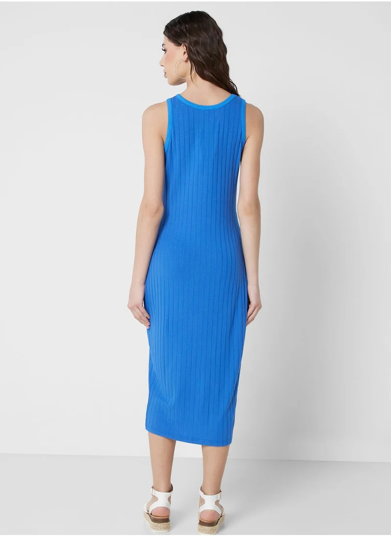 Ginger Ribbed Midi Dress with Front Slit