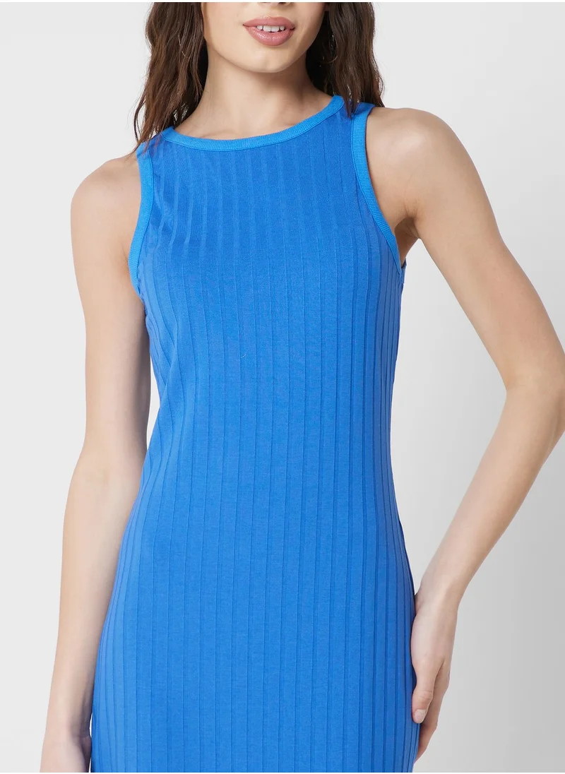 Ginger Ribbed Midi Dress with Front Slit