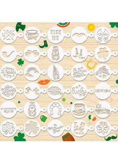Marspark 60 Pieces Cookie Stencils Cake Templates Coffee Stencils Decoration Painting Cake Cookie Coffee Bread Stencil Painting Mould for Valentine's Day St. Patrick's Day Party Celebration (Cute Style)  - Image 1
