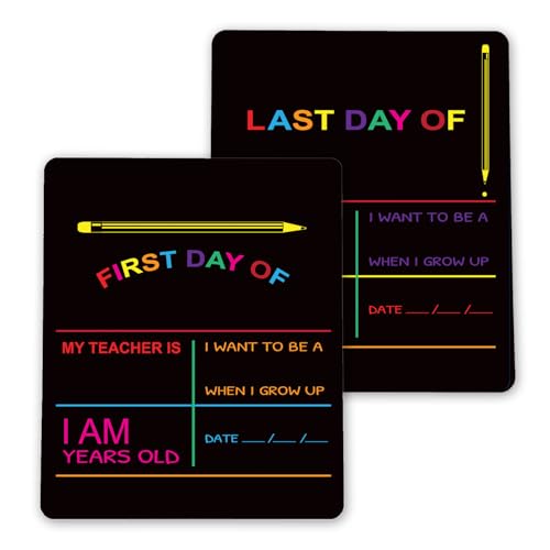 Canopy Street Reusable My First Day and Last of School Set Milestone Chalkboard Sign. Photo Prop Board for Kids, Black w/Color Print - 12” x 10” Rectangle - Image 1