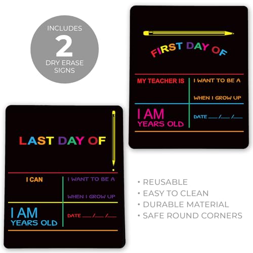 Canopy Street Reusable My First Day and Last of School Set Milestone Chalkboard Sign. Photo Prop Board for Kids, Black w/Color Print - 12” x 10” Rectangle - Image 2