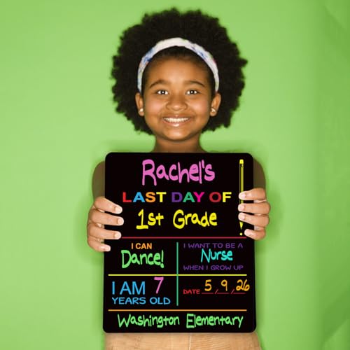 Canopy Street Reusable My First Day and Last of School Set Milestone Chalkboard Sign. Photo Prop Board for Kids, Black w/Color Print - 12” x 10” Rectangle - Image 4