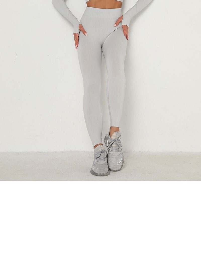 Loquat High Waist Tight-Fitting Sports Set Light Grey  - Image 3