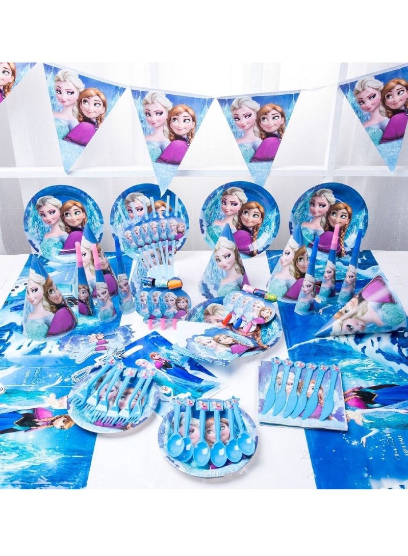 هايلاند 122 قطعة من أدوات مائدة الحفلات ذات الطابع المجمد للاستعمال مرة واحدة لـ 10 ضيوف - أدوات مائدة مجمدة - لوازم حفلات أعياد الميلاد المجمدة - زينة أعياد الميلاد المجمدة - زينة الحفلات ذات الطابع المجمد - Image 1