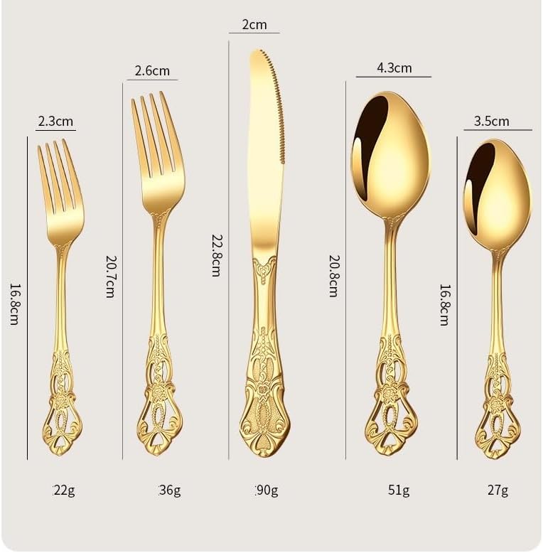 Silverware Flatware Set, 5/20/30/40/50/60 Pieces Stainless Steel Royal Tableware Knife, Fork and Spoon Hotel Home Retro Relief Tableware Steak Knife, Fork and S,Rainbow-40 Pieces for 8 - Image 3