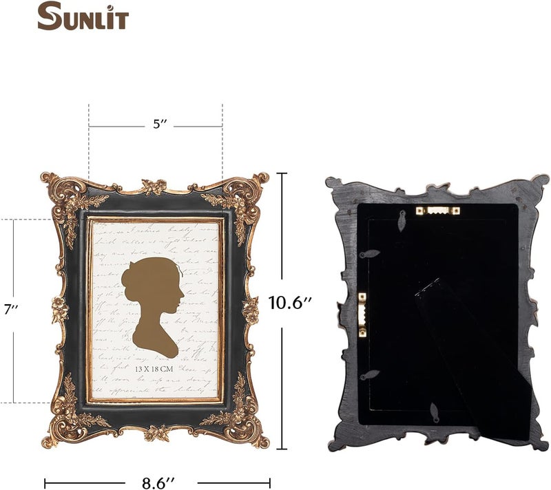Sunlit Vintage Picture Frame 5x7 Inch, Luxury Antique Photo Frames with Glass Front, Photo Display, Tabletop Wall Hanging, Gift Ideas, Black - Image 2