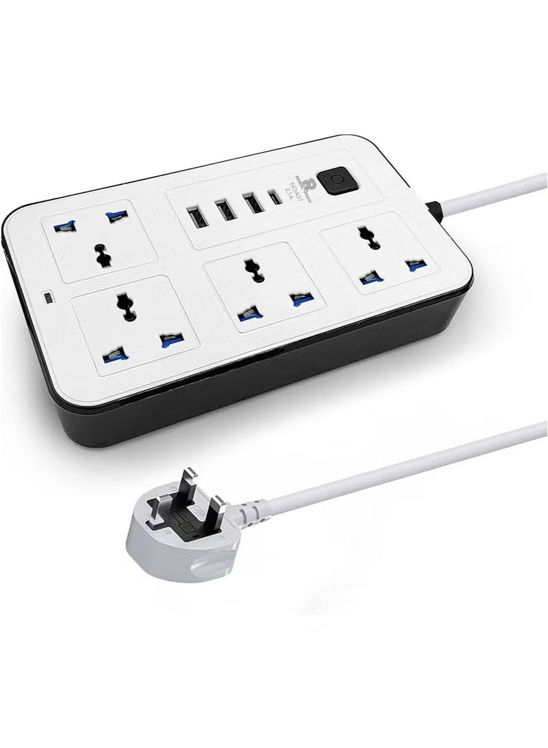 Rock Pow 3 meters Universal Extension Cord with 4 Power Socket and 3 USB Slots 3 meter 4 Way Power Strip with USB type C PD Charging Slot Extension Lead 3 meter 3M - Image 1