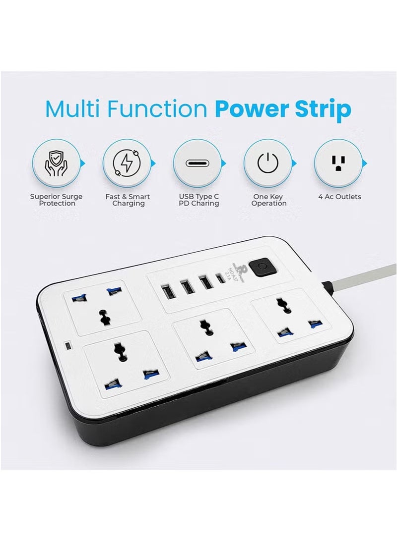 Rock Pow 3 meters Universal Extension Cord with 4 Power Socket and 3 USB Slots 3 meter 4 Way Power Strip with USB type C PD Charging Slot Extension Lead 3 meter 3M - Image 5