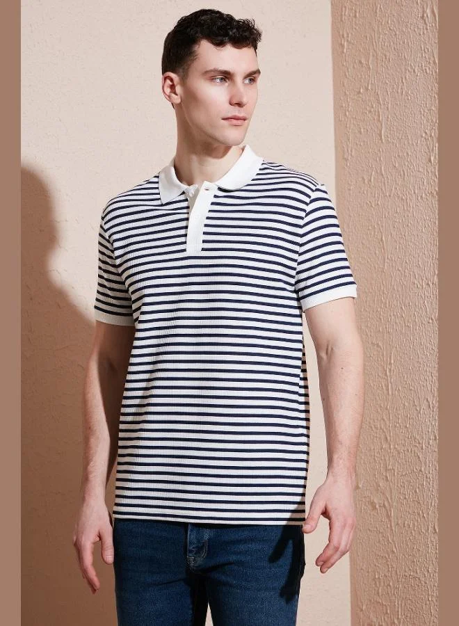 بوراتي تيشيرت بولو رجالي قطن بوراتي بقصة عادية مخطط بياقة بولو