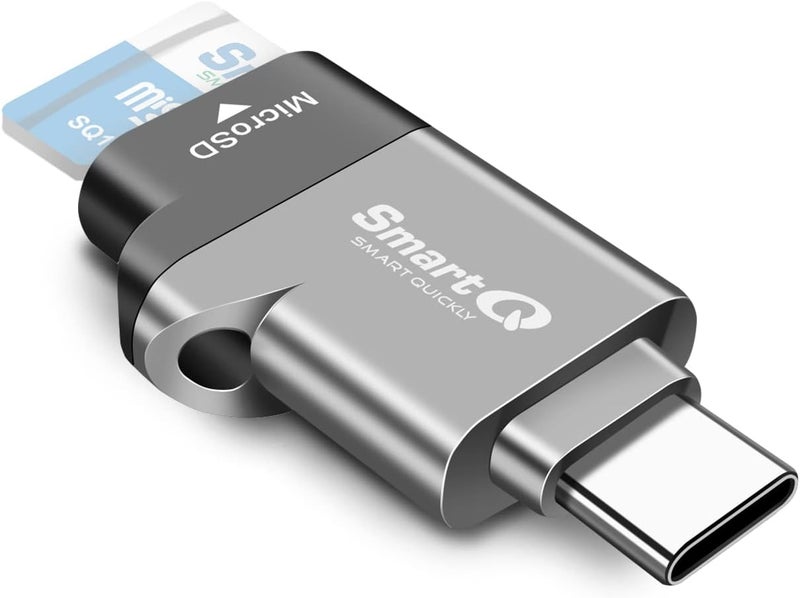 SmartQ قارئ بطاقة C356 Type-C MicroSD مع تقنية USB 3.0 فائق السرعة، يدعم MicroSDXC وMicroSDHC وMicroSD لنظام ويندوز وMac OS X وأندرويد (رمادي منتصف الليل) - Image 1
