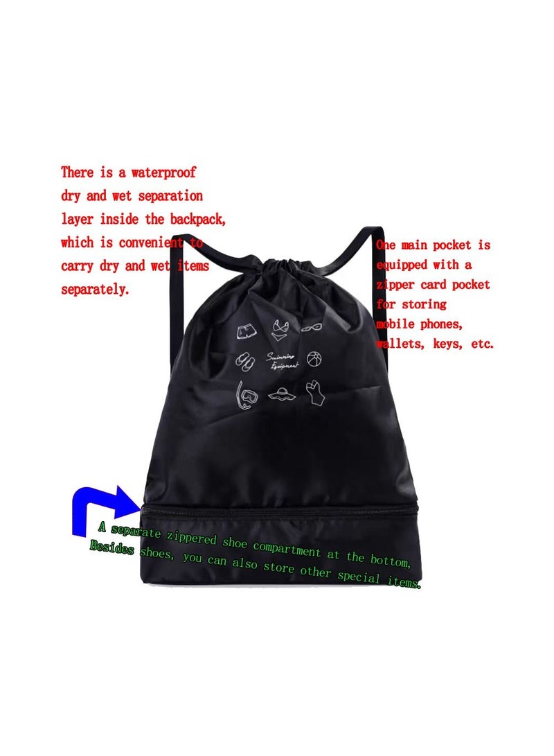 Generic 1-Piece Dry Wet Separation Fitness Bag,Waterproof Beach Swimming Bag Storage Backpack,Sports Equipment Swimming Bag,School Dry and Wet Separated Backpack with Storage Layer for Special Items,Black  - Image 2