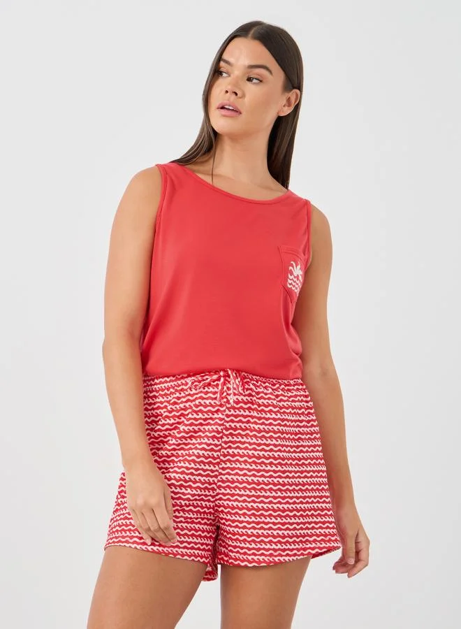 Styli Styli Sleeveless Chest Pocket Tank and Shorts Pyjama Set