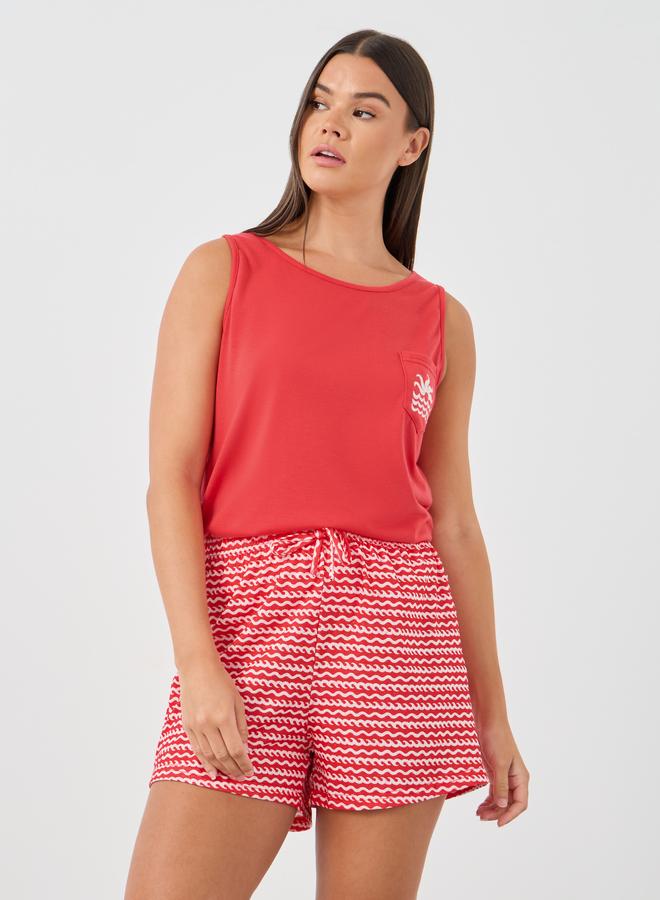 Styli Sleeveless Chest Pocket Tank and Shorts Pyjama Set - Image 4