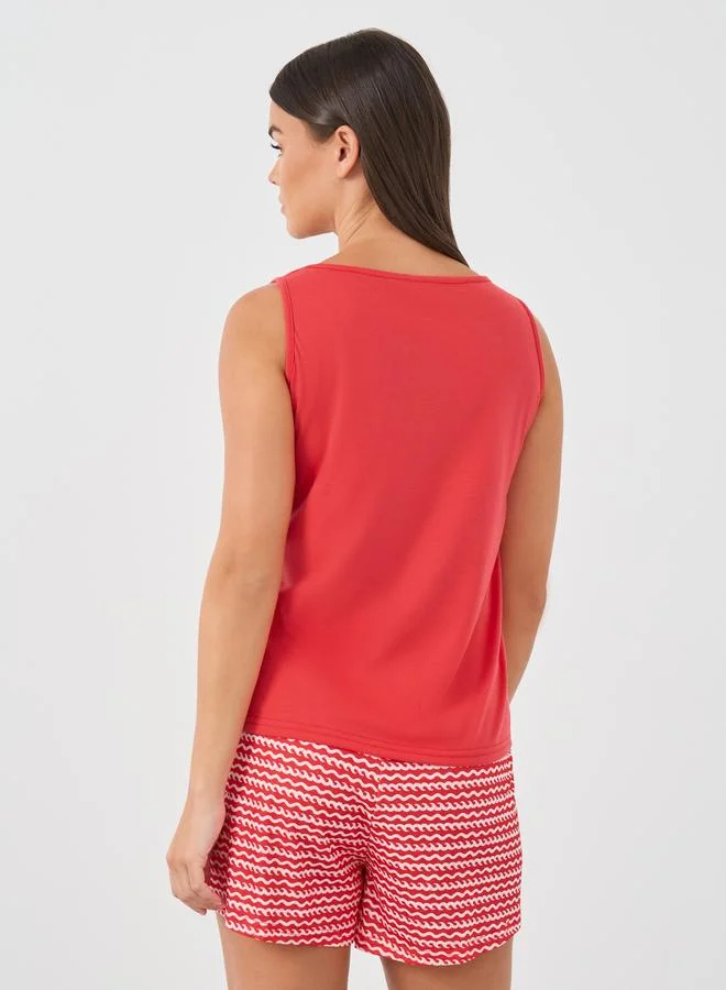 Styli Styli Sleeveless Chest Pocket Tank and Shorts Pyjama Set