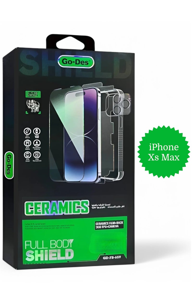 GO-DES Full protection package for iPhone Xs Max, a protective case made of high-quality materials, high-definition screen protection, camera lens protector, phone back protector, maximum protection against scratches and breakage